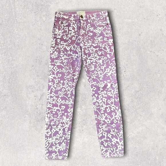 DVF CURRENT ELLIOT SKINNY FLOWER PRINT PURPLE DENIM JEANS - 26 - Picture 2 of 9
